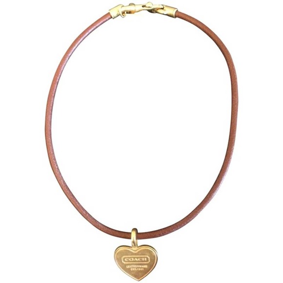 Coach Jewelry Coach Brown Leather Choker Necklace Gold Hardware